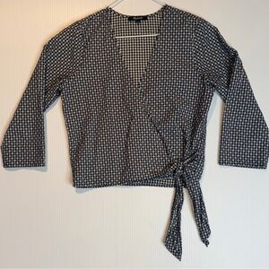 Madewell Textured Cotton Wrap Top Gingham Blue White NB609 Size Small